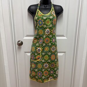 Vintage Flower Power Apron: Retro Kitchen Full Apron Green Yellow‎ Orange Blue